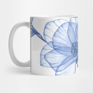 Blue transparent roses watercolor print. Porcelain floral motif. Translucent delicate floral composition Mug